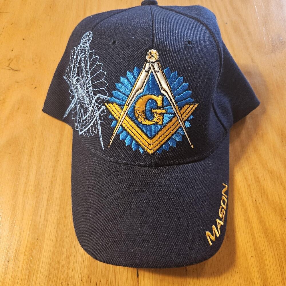 Masonic Hat Cap Strap Back Mens Navy Blue Embroidered‎ Square Compass G
